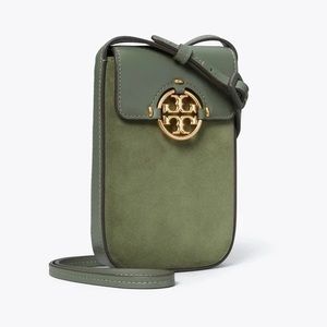 Tory Burch Miller Suede Phone Case Crossbody Bag Olive Green